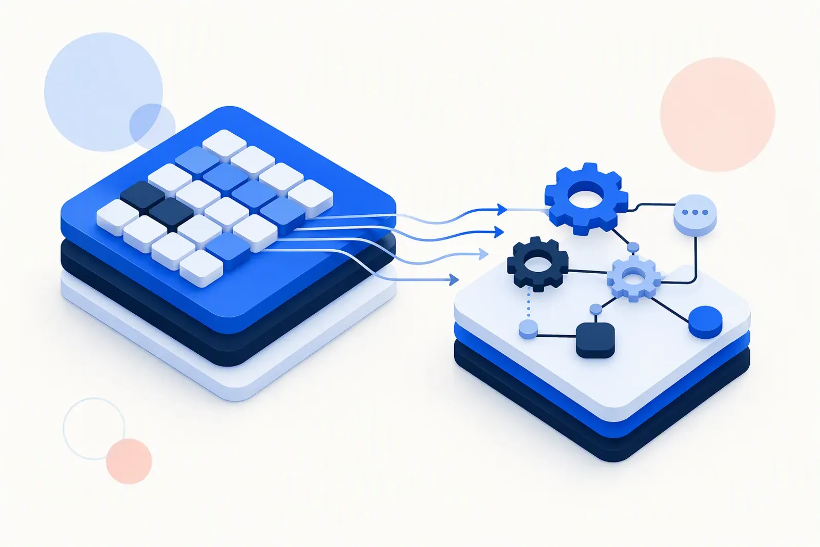 Illustration of a spreadsheet transforming into an automated AI-driven workflow